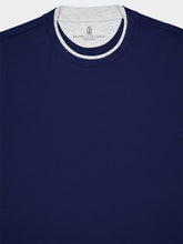 Brunello Cucinelli Blue Cotton Jersey T-Shirt with Faux-Layering