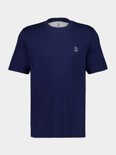 Brunello Cucinelli Dark Blue Cotton Crew-Neck T-Shirt with Logo