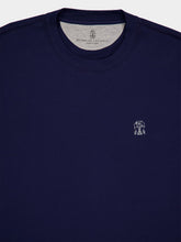 Brunello Cucinelli Dark Blue Cotton Crew-Neck T-Shirt with Logo