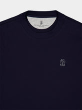 Brunello Cucinelli Navy Blue Cotton Jersey Logo T-Shirt