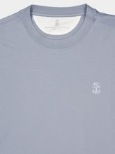 Brunello Cucinelli Light Blue Cotton Jersey Crew Neck T-Shirt with Logo