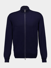 Brunello Cucinelli Navy Blue Cashmere Turtleneck Cardigan