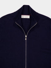 Brunello Cucinelli Navy Blue Cashmere Turtleneck Cardigan