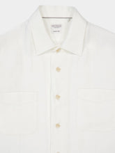 Brunello Cucinelli White Linen Button-Up Shirt with Pockets
