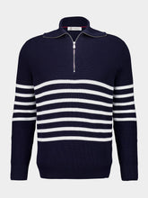 Brunello Cucinelli Navy Blue Knitted Cotton Zip-Neck Sweater