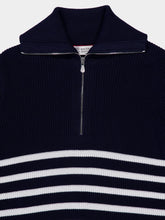 Brunello Cucinelli Navy Blue Knitted Cotton Zip-Neck Sweater
