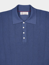 Brunello Cucinelli Oxford Blue Rib Knit Polo