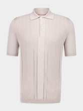 Brunello Cucinelli Beige Cotton Knit Polo with Jacquard Stripes