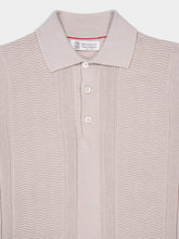 Brunello Cucinelli Beige Cotton Knit Polo with Jacquard Stripes