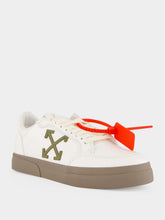 Off-White White and Khaki Vulcanized Low Leather Sneakers