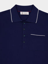 Brunello Cucinelli Deep Blue Short-Sleeve Polo Sweater