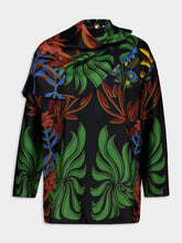 Paula Magnolia Visual Garden Print Printed Silk Twill Top with Scarf