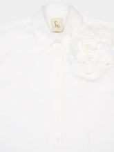 Paula Marla White Relaxed Fit Poplin Shirt with Detachable Flower