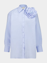 Paula Marla Blue Relaxed Fit Poplin Shirt with Detachable Flower