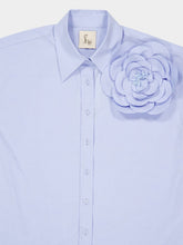 Paula Marla Blue Relaxed Fit Poplin Shirt with Detachable Flower