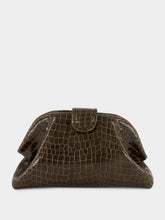 Paula Mavie Dark Green Croco Leather Clutch with Closure