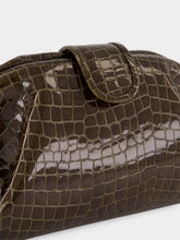 Paula Mavie Dark Green Croco Leather Clutch with Closure