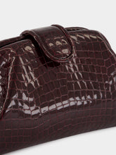 Paula Mavie Bordeaux Croco Leather Clutch with Closure