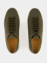 Santoni Green Tumbled Leather Sneakers
