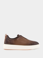 Santoni Brown Leather Slip-On Sneakers
