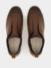 Santoni Brown Leather Slip-On Sneakers