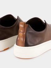 Santoni Brown Leather Slip-On Sneakers