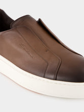 Santoni Brown Leather Slip-On Sneakers
