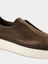 Santoni Dark Brown Ultra-Touch Leather Slip-On Sneakers