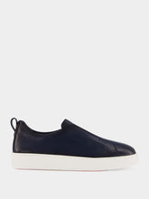 Santoni Blue Calf Leather Slip-On Sneakers