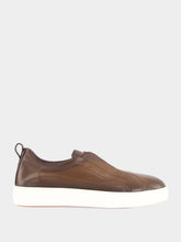 Santoni Brown Cleanic Leather Slip-On Sneakers