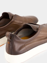 Santoni Brown Cleanic Leather Slip-On Sneakers
