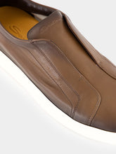Santoni Brown Cleanic Leather Slip-On Sneakers