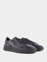 Santoni Black Leather Slip-On Sneakers