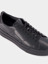Santoni Black Leather Slip-On Sneakers