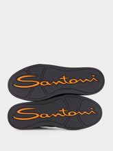 Santoni Black Leather Slip-On Sneakers