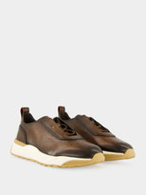 Santoni Brown Leather Low-Top Sneakers