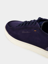 Santoni Blue Suede Calf Leather Sneakers