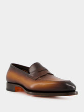 Santoni Dark Brown Leather Penny Loafer