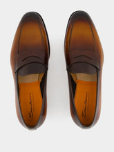 Santoni Dark Brown Leather Penny Loafer