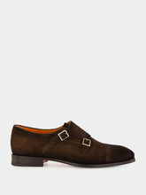 Santoni Brown Axel B Suede Double Monk Shoes