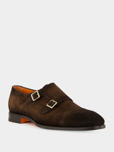 Santoni Brown Axel B Suede Double Monk Shoes