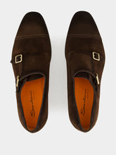 Santoni Brown Axel B Suede Double Monk Shoes