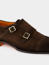 Santoni Brown Axel B Suede Double Monk Shoes