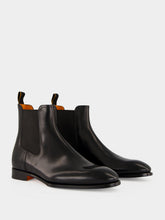 Santoni Black Leather Chelsea Boots