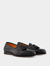 Santoni Black Leather Andrea Tassel Loafer