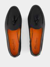 Santoni Black Leather Andrea Tassel Loafer