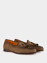 Santoni Brown Nubuck Andrea Tassel Loafers