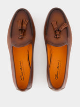 Santoni Brown Leather Loafer with Tassel