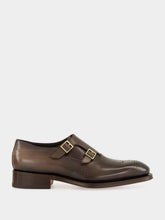 Santoni Brown Leather Double-Buckle Brogue Shoe