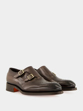 Santoni Brown Leather Double-Buckle Brogue Shoe